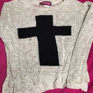 Cropped cross sweater